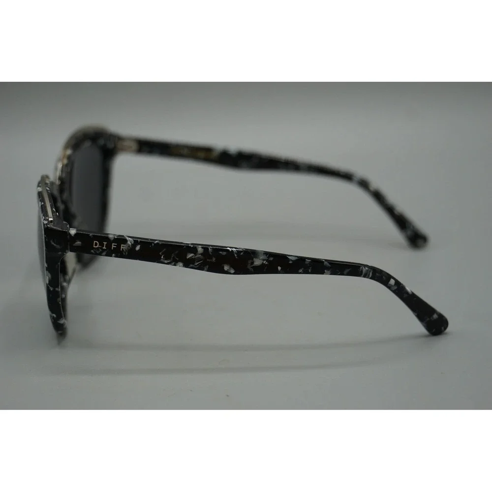DIFF Eyewear Bella Sunglasses Black White Marble Tortoise Polarized Rose Lenses